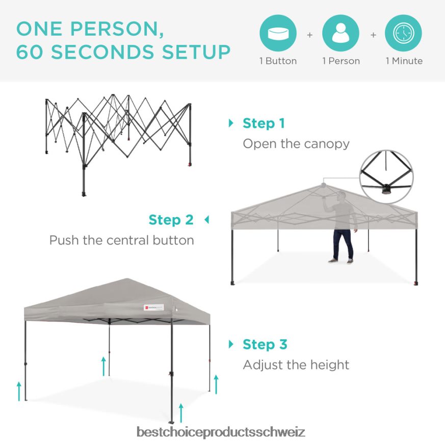 Best Choice Products Sofort aufklappbares Vordach für den Aufbau durch eine Person mit Tasche auf Rollen hellgrau 2JD0221055