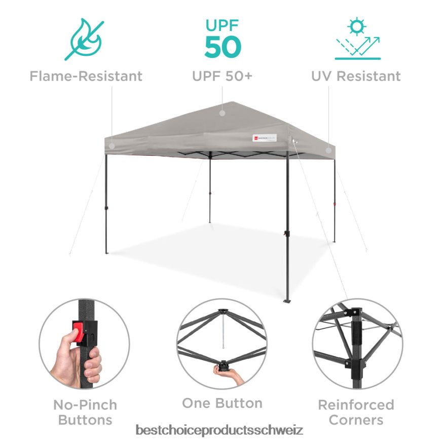 Best Choice Products Sofort aufklappbares Vordach für den Aufbau durch eine Person mit Tasche auf Rollen hellgrau 2JD0221055