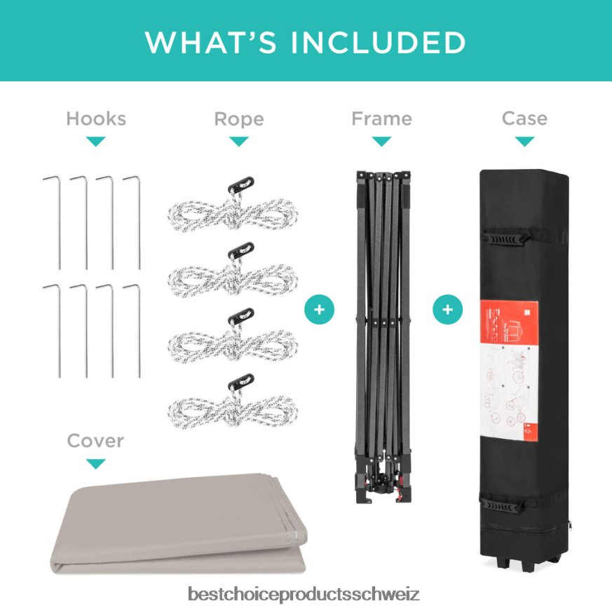 Best Choice Products Sofort aufklappbares Vordach für den Aufbau durch eine Person mit Tasche auf Rollen hellgrau 2JD0221055