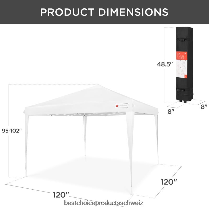 Best Choice Products Tragbares Pop-up-Überdachungszelt für den Außenbereich mit Tragetasche, 10 x 10 Fuß Weiß 2JD0221150