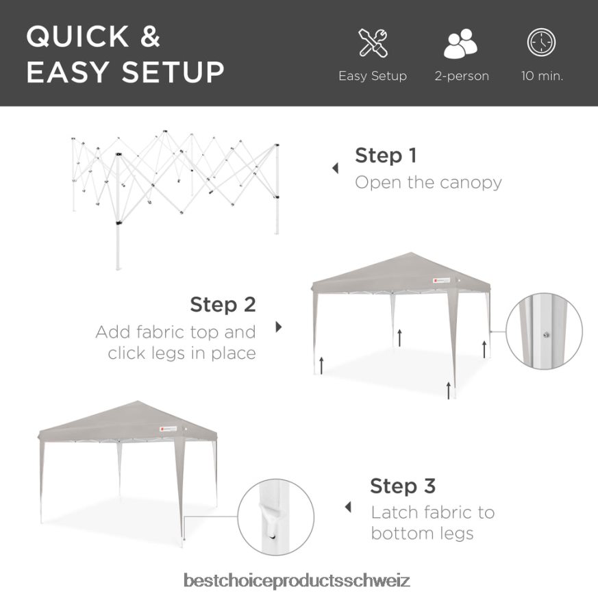 Best Choice Products Tragbares Pop-up-Überdachungszelt für den Außenbereich mit Tragetasche, 10 x 10 Fuß hellgrau 2JD0221160