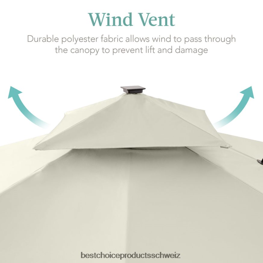 Best Choice Products 2-stufiger, quadratischer, freitragender, versetzter LED-Regenschirm mit 360-Grad-Drehung und Sockel Elfenbein 2JD022906