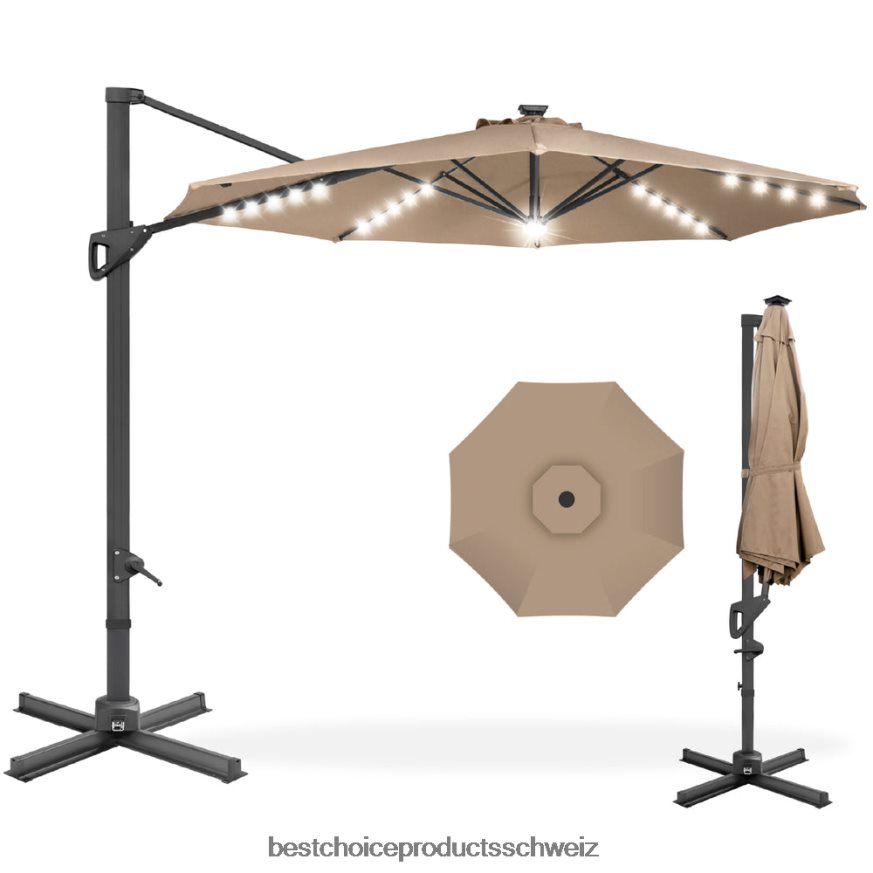 Best Choice Products 360-Grad-Solar-LED-freitragender, versetzter Terrassenschirm mit Neigung bräunen 2JD022889