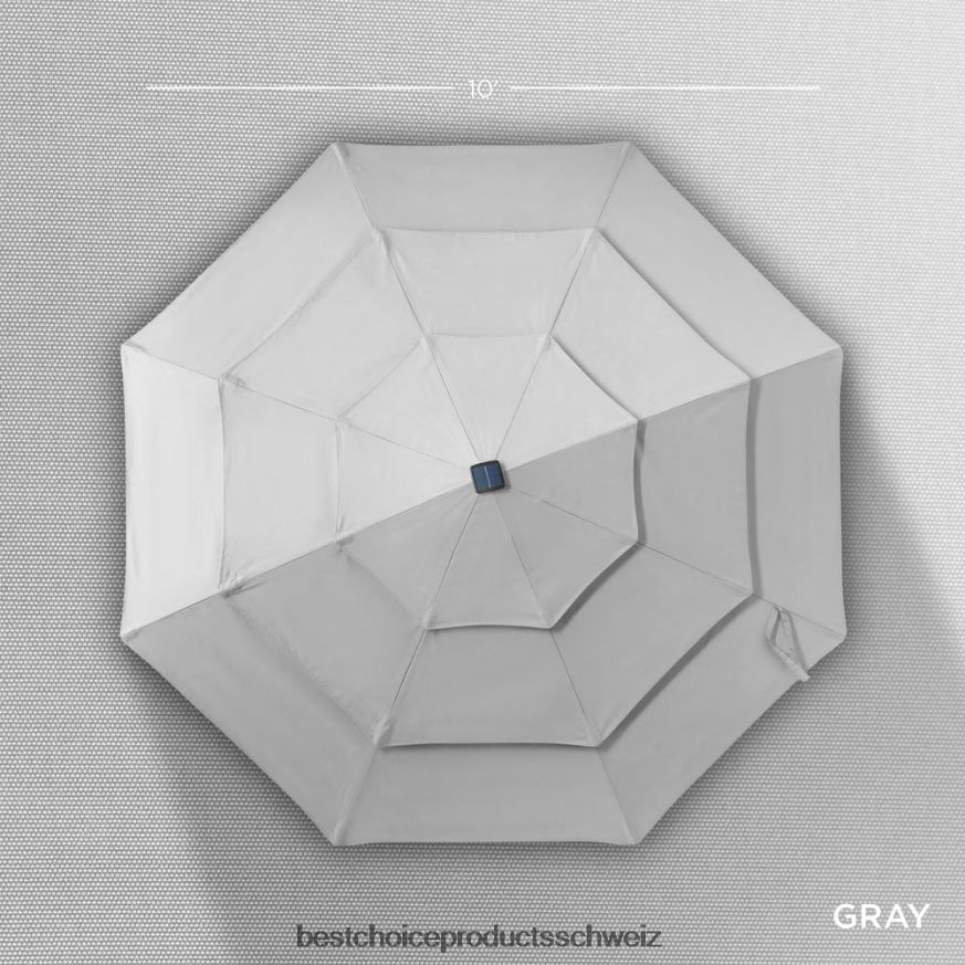 Best Choice Products 3-stufiger Solar-Terrassenschirm mit LED-Beleuchtung, Neigungsverstellung und Kurbel Nebelgrau 2JD0221478