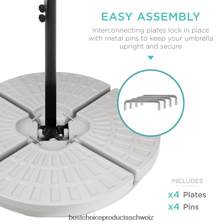 Best Choice Products 4-teiliger, freitragender, versetzter Sonnenschirmständer mit Tragegriffen Schwarz 2JD022911