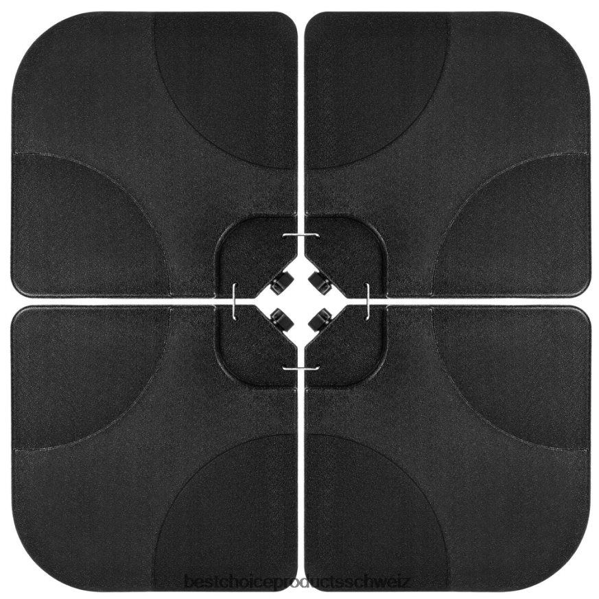 Best Choice Products 4-teiliges, freitragendes, versetztes Terrassenschirmständer-Set mit quadratischer Grundplatte Schwarz 2JD0221390