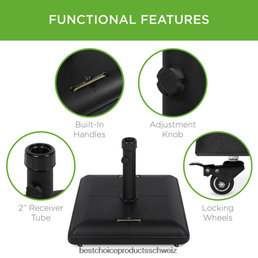 Best Choice Products 81 Pfund. Robuster Schirmständer aus Beton mit Rädern Schwarz 2JD022420
