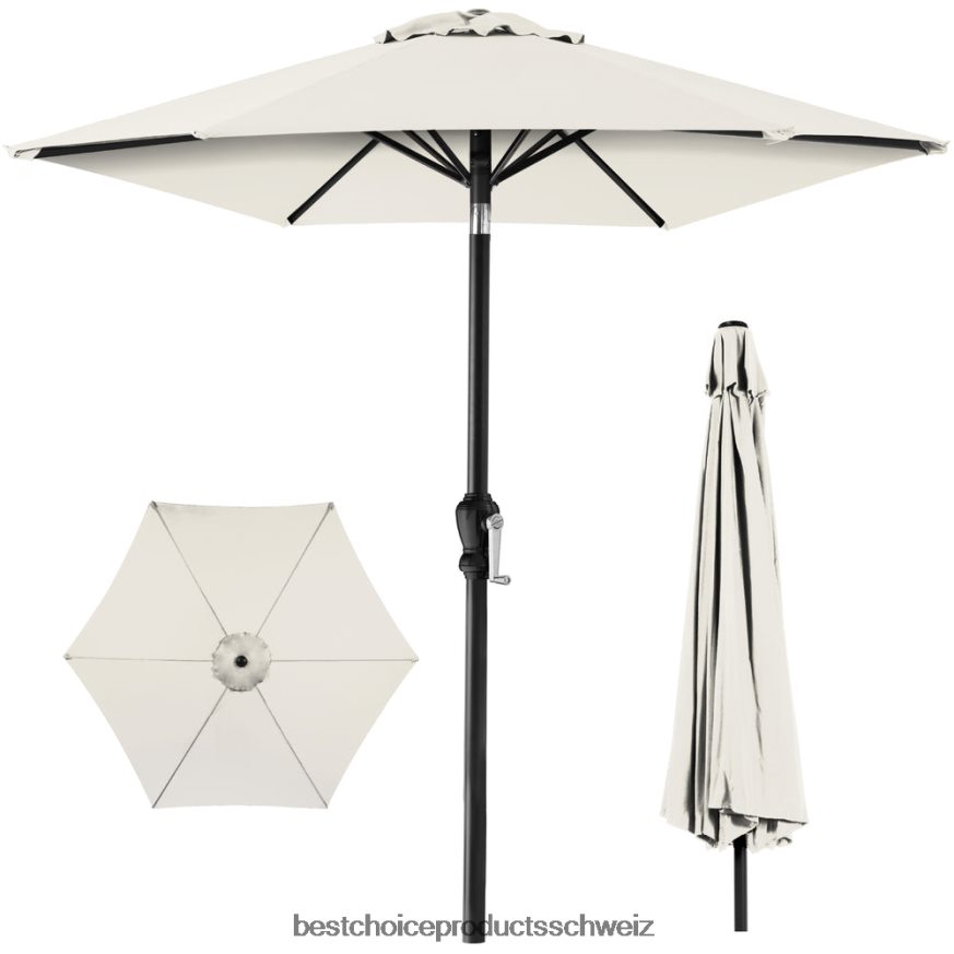 Best Choice Products Markt-Terrassenschirmdekoration für den Außenbereich aus Stahl mit Neigungs- und Kurbellift Elfenbein 2JD0221380