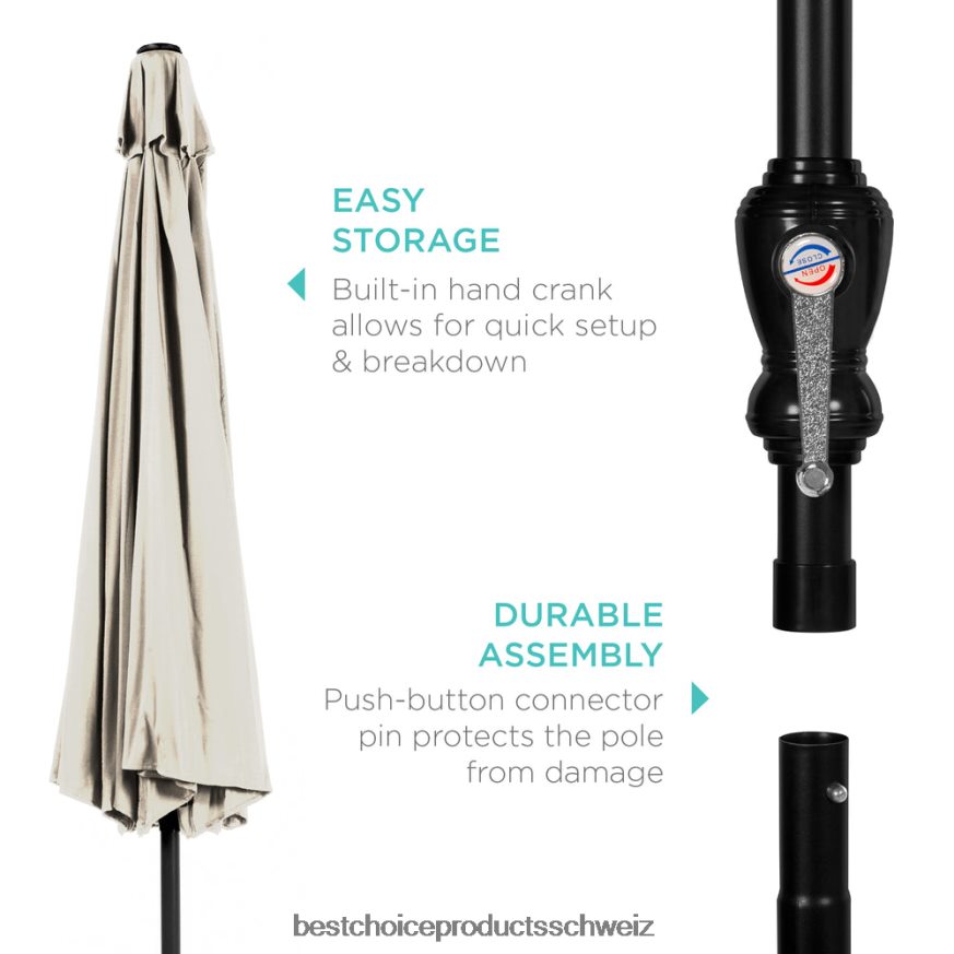 Best Choice Products Markt-Terrassenschirmdekoration für den Außenbereich aus Stahl mit Neigungs- und Kurbellift Elfenbein 2JD0221380