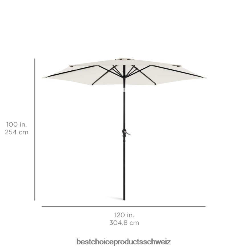 Best Choice Products Markt-Terrassenschirmdekoration für den Außenbereich aus Stahl mit Neigungs- und Kurbellift Elfenbein 2JD0221380