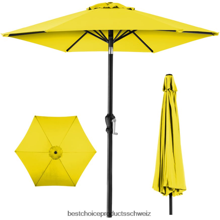 Best Choice Products Markt-Terrassenschirmdekoration für den Außenbereich aus Stahl mit Neigungs- und Kurbellift Gelb 2JD0221372