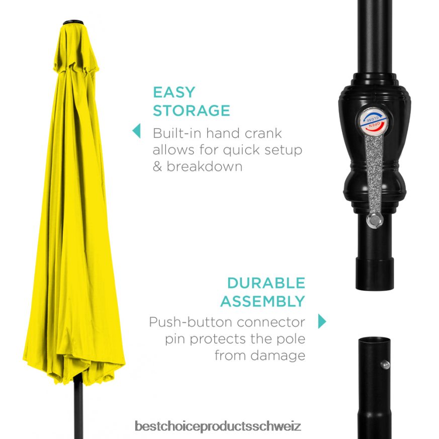 Best Choice Products Markt-Terrassenschirmdekoration für den Außenbereich aus Stahl mit Neigungs- und Kurbellift Gelb 2JD0221372