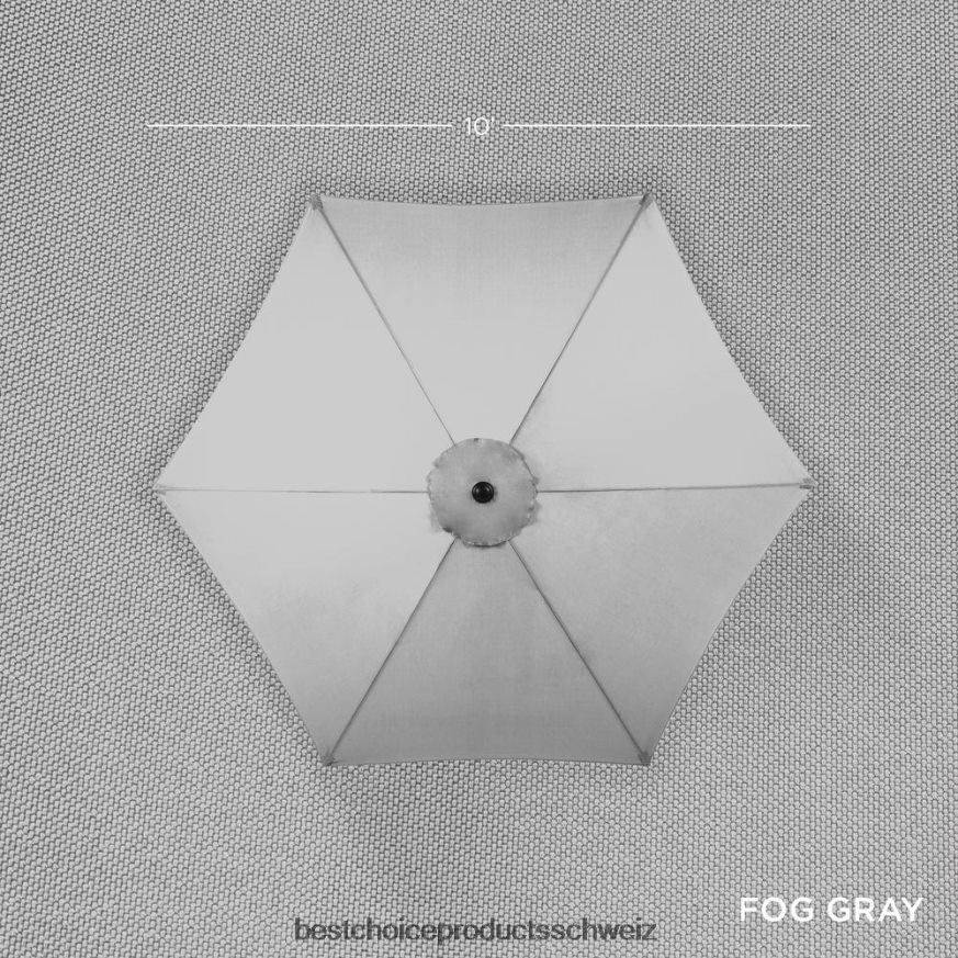 Best Choice Products Markt-Terrassenschirmdekoration für den Außenbereich aus Stahl mit Neigungs- und Kurbellift Nebelgrau 2JD0221378