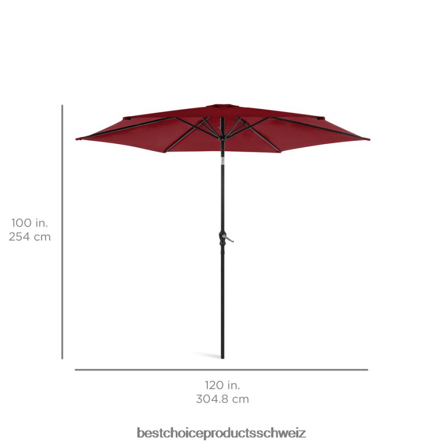 Best Choice Products Markt-Terrassenschirmdekoration für den Außenbereich aus Stahl mit Neigungs- und Kurbellift Rot 2JD0221381