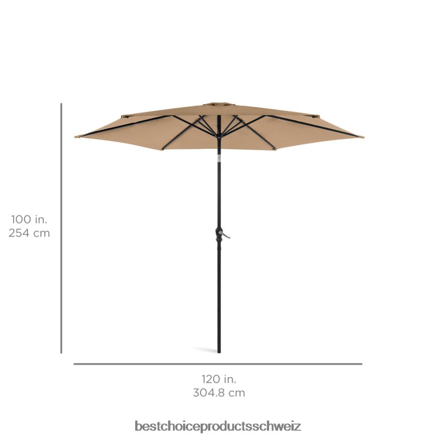 Best Choice Products Markt-Terrassenschirmdekoration für den Außenbereich aus Stahl mit Neigungs- und Kurbellift bräunen 2JD0221366