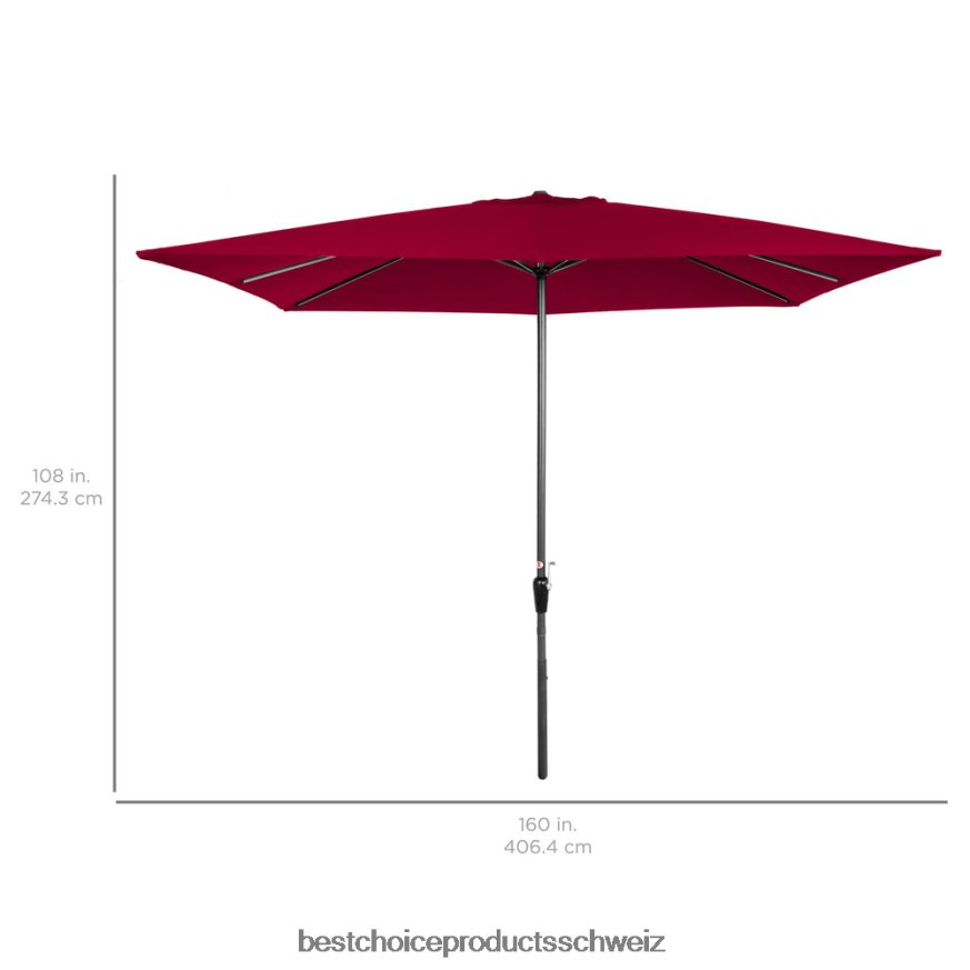 Best Choice Products Rechteckiger Sonnenschirm mit einfacher Kurbel, UV-beständiger Stoff Burgund 2JD0221423