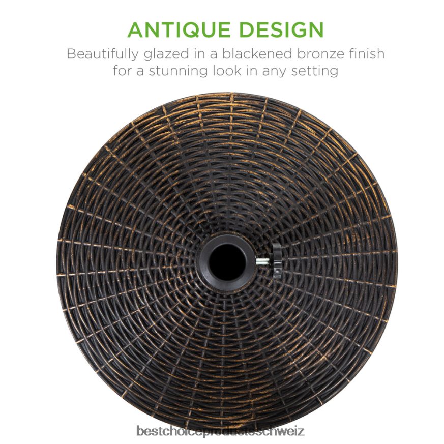 Best Choice Products Runder Sonnenschirmständer im Korbgeflecht-Stil mit einem Gewicht von 55 Pfund und geschwärztem Bronze-Finish Schwarz 2JD0221416