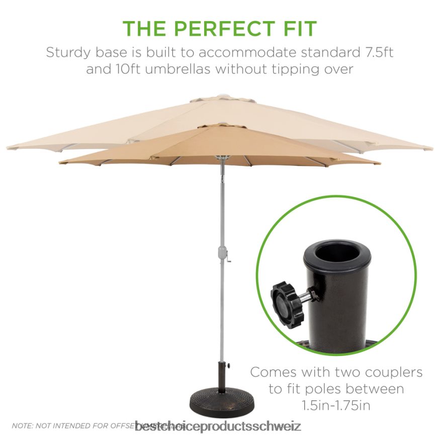 Best Choice Products Runder Sonnenschirmständer im Korbgeflecht-Stil mit einem Gewicht von 55 Pfund und geschwärztem Bronze-Finish Schwarz 2JD0221416