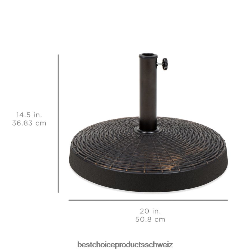 Best Choice Products Runder Sonnenschirmständer im Korbgeflecht-Stil mit einem Gewicht von 55 Pfund und geschwärztem Bronze-Finish Schwarz 2JD0221416