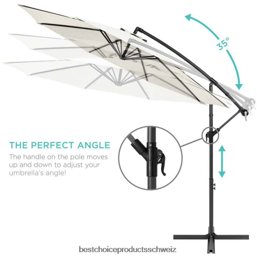 Best Choice Products Solar-LED-Terrassenschirm zum Aufhängen, mit Kurbelneigungsverstellung Elfenbein 2JD022844