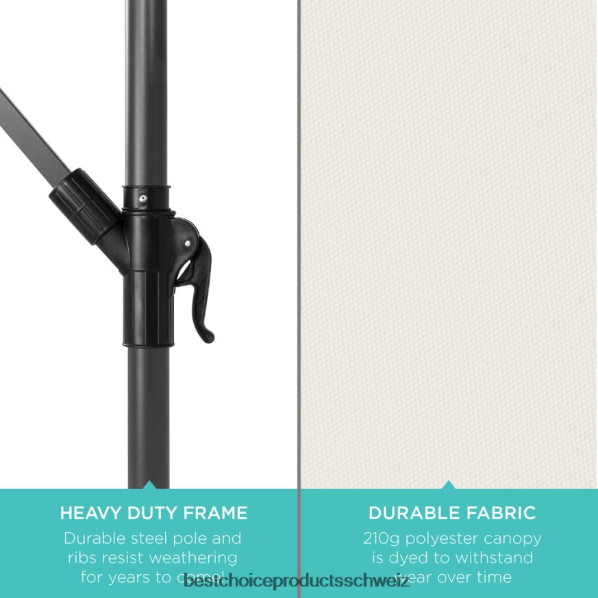 Best Choice Products Solar-LED-Terrassenschirm zum Aufhängen, mit Kurbelneigungsverstellung Elfenbein 2JD022844
