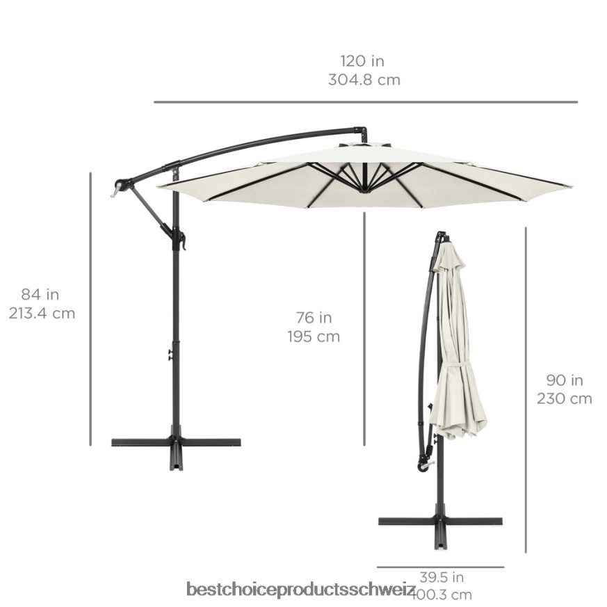 Best Choice Products Solar-LED-Terrassenschirm zum Aufhängen, mit Kurbelneigungsverstellung Elfenbein 2JD022844