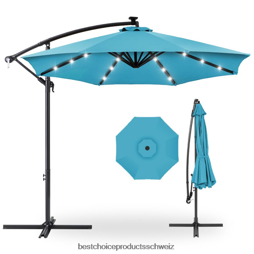 Best Choice Products Solar-LED-Terrassenschirm zum Aufhängen, mit Kurbelneigungsverstellung Himmelblau 2JD022849