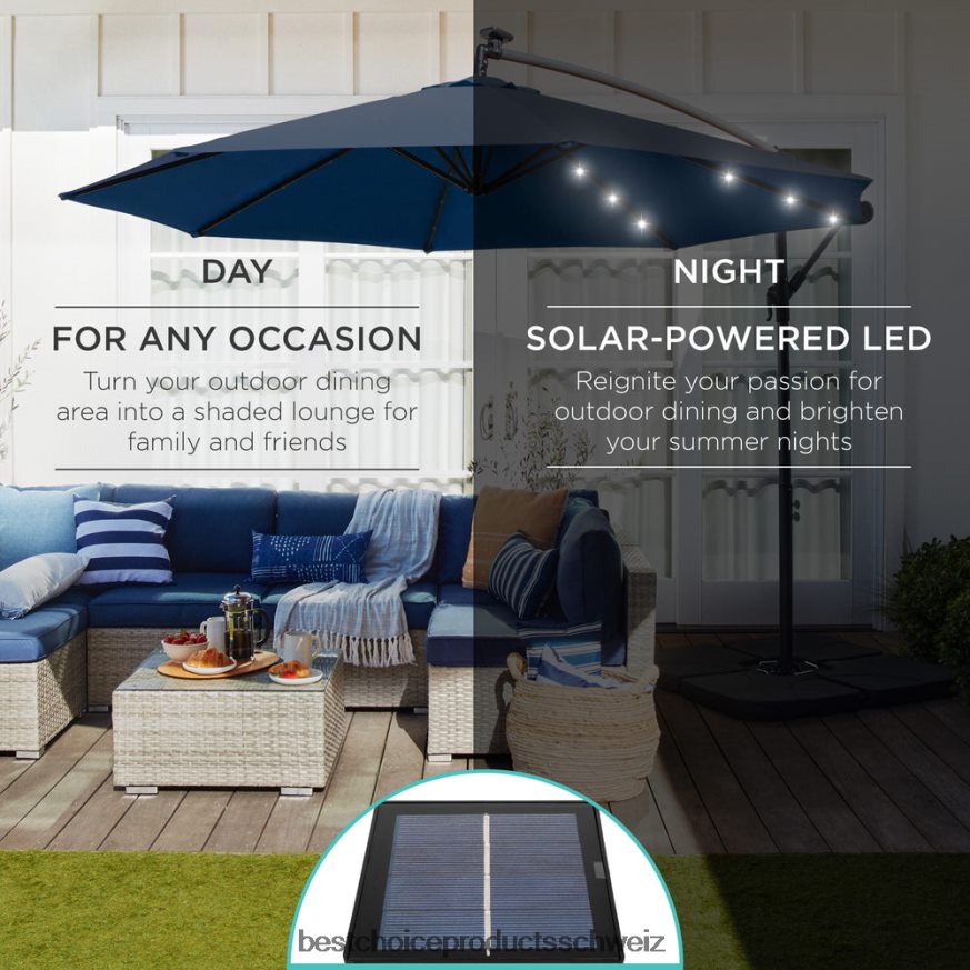 Best Choice Products Solar-LED-Terrassenschirm zum Aufhängen, mit Kurbelneigungsverstellung Navy blau 2JD022845