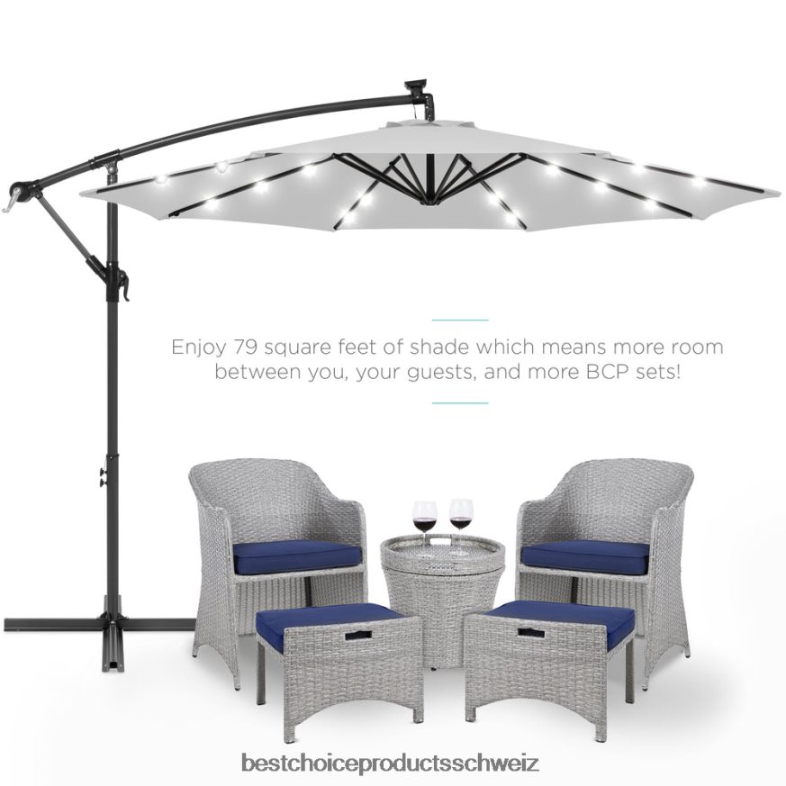 Best Choice Products Solar-LED-Terrassenschirm zum Aufhängen, mit Kurbelneigungsverstellung Nebelgrau 2JD022850