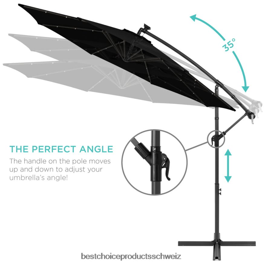 Best Choice Products Solar-LED-Terrassenschirm zum Aufhängen, mit Kurbelneigungsverstellung Schwarz 2JD022843