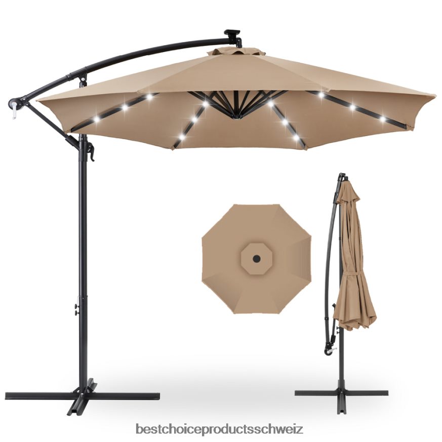 Best Choice Products Solar-LED-Terrassenschirm zum Aufhängen, mit Kurbelneigungsverstellung bräunen 2JD022841