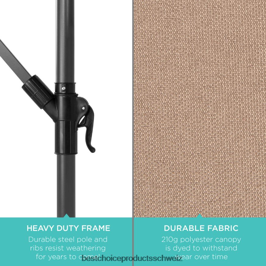 Best Choice Products Solar-LED-Terrassenschirm zum Aufhängen, mit Kurbelneigungsverstellung bräunen 2JD022841