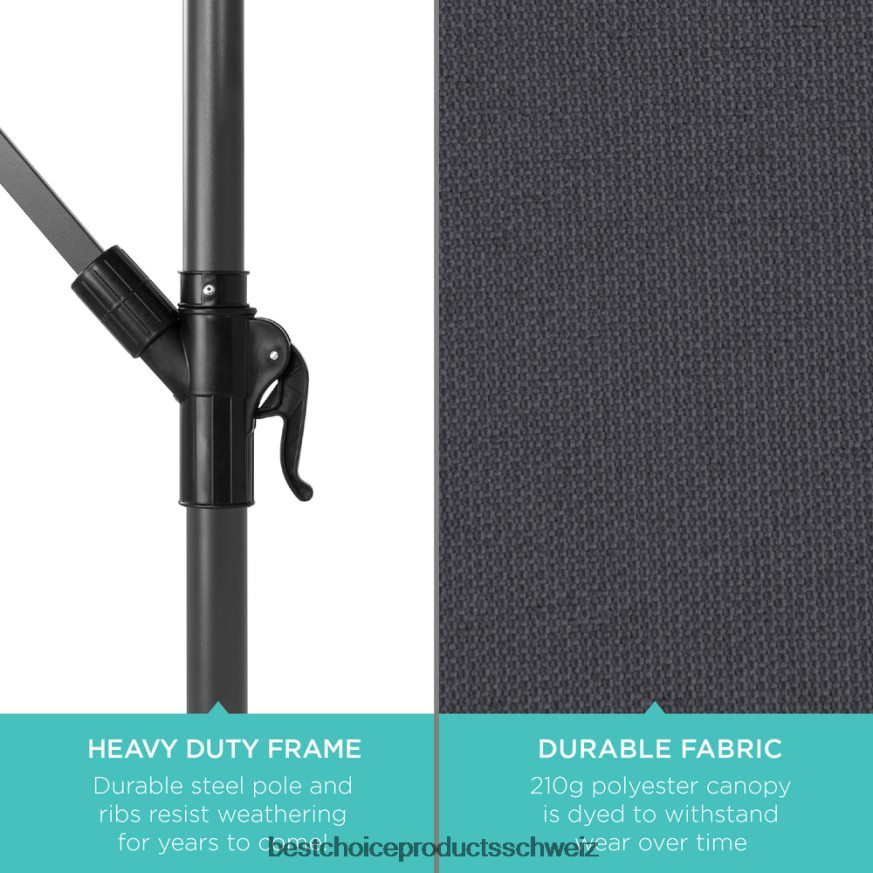 Best Choice Products Solar-LED-Terrassenschirm zum Aufhängen, mit Kurbelneigungsverstellung grau 2JD022847