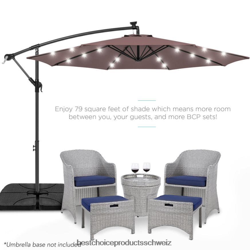 Best Choice Products Solar-LED-Terrassenschirm zum Aufhängen, mit Kurbelneigungsverstellung tiefes Taupe 2JD022842