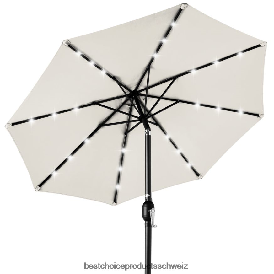 Best Choice Products Solar-LED-beleuchteter Terrassenschirm mit Neigungsverstellung, UV-beständig Elfenbein 2JD0221347