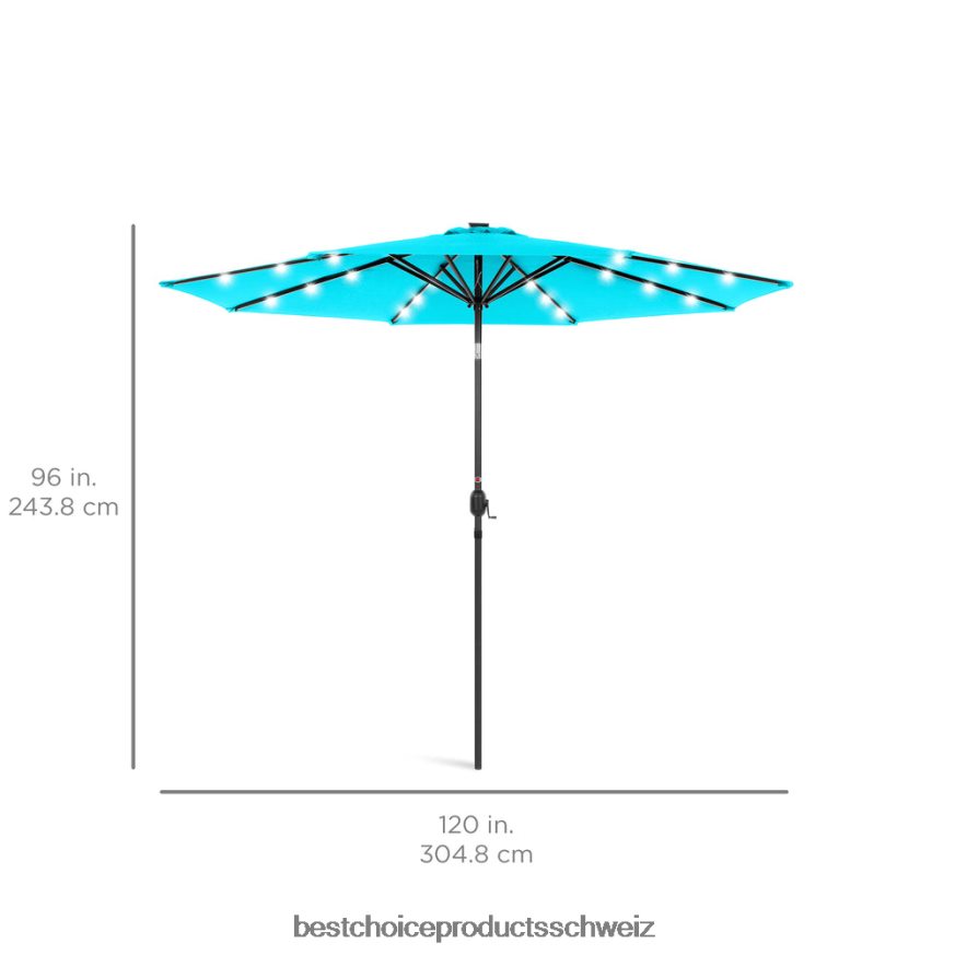 Best Choice Products Solar-LED-beleuchteter Terrassenschirm mit Neigungsverstellung, UV-beständig Himmelblau 2JD0221340