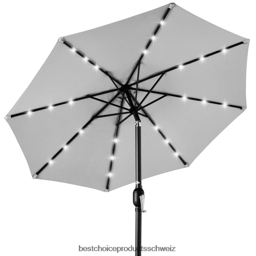 Best Choice Products Solar-LED-beleuchteter Terrassenschirm mit Neigungsverstellung, UV-beständig Nebelgrau 2JD0221344