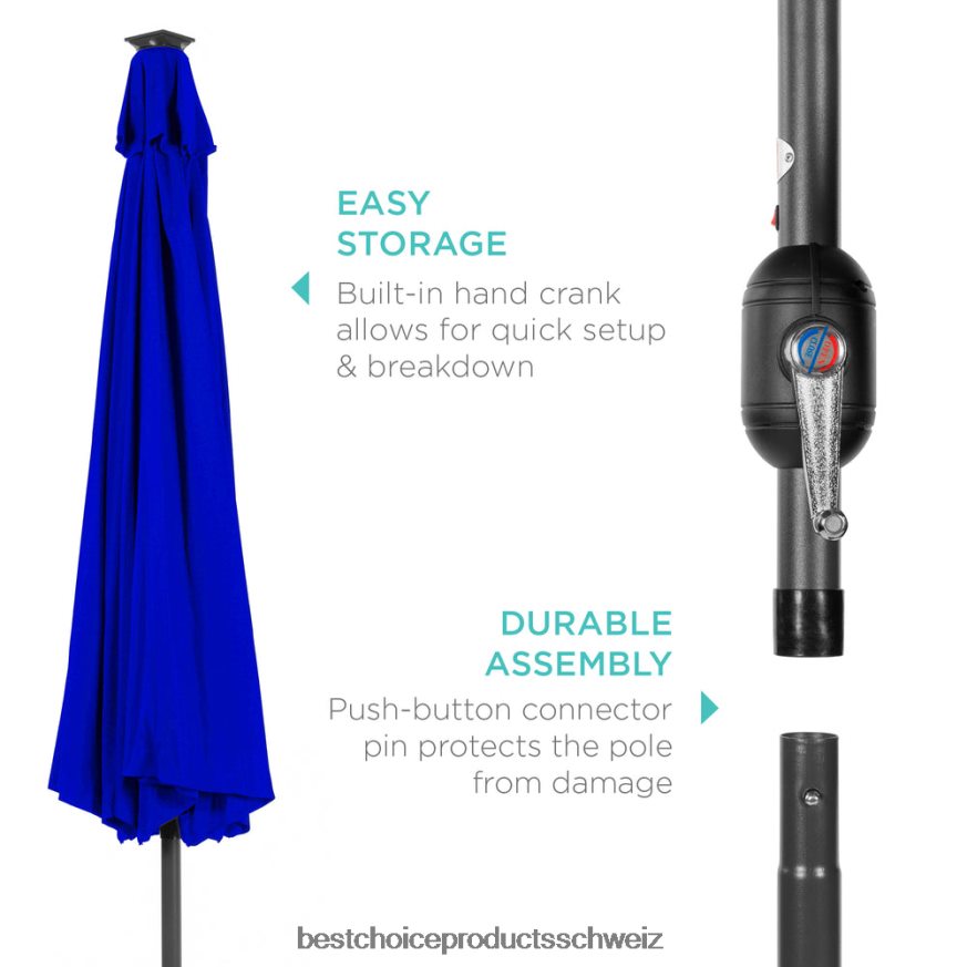Best Choice Products Solar-LED-beleuchteter Terrassenschirm mit Neigungsverstellung, UV-beständig Resort blau 2JD0221345