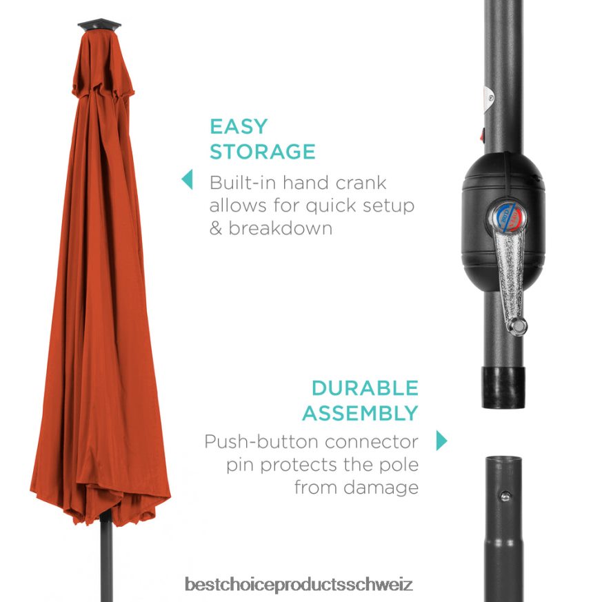 Best Choice Products Solar-LED-beleuchteter Terrassenschirm mit Neigungsverstellung, UV-beständig Rost 2JD0221342