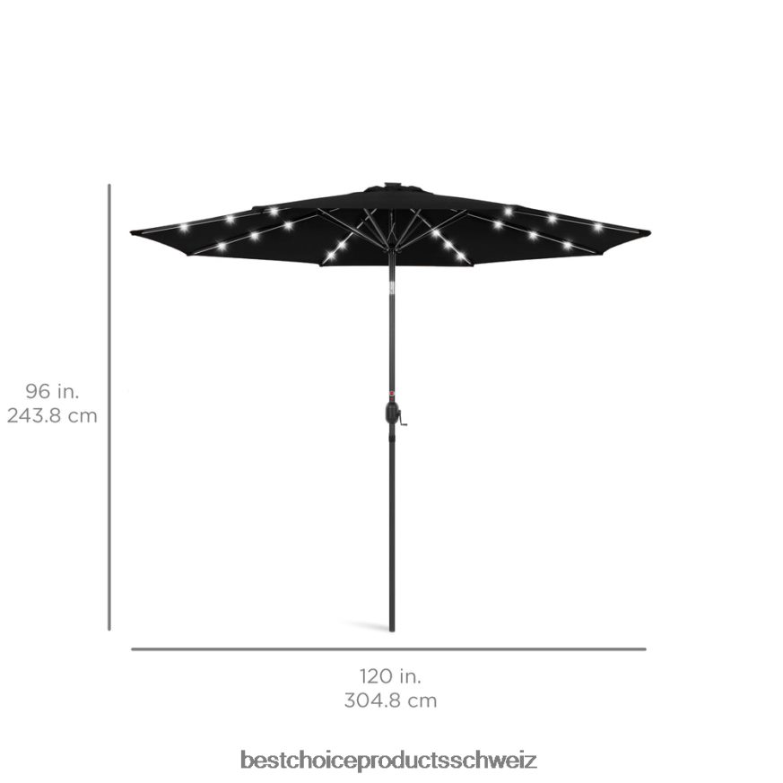 Best Choice Products Solar-LED-beleuchteter Terrassenschirm mit Neigungsverstellung, UV-beständig Schwarz 2JD0221339