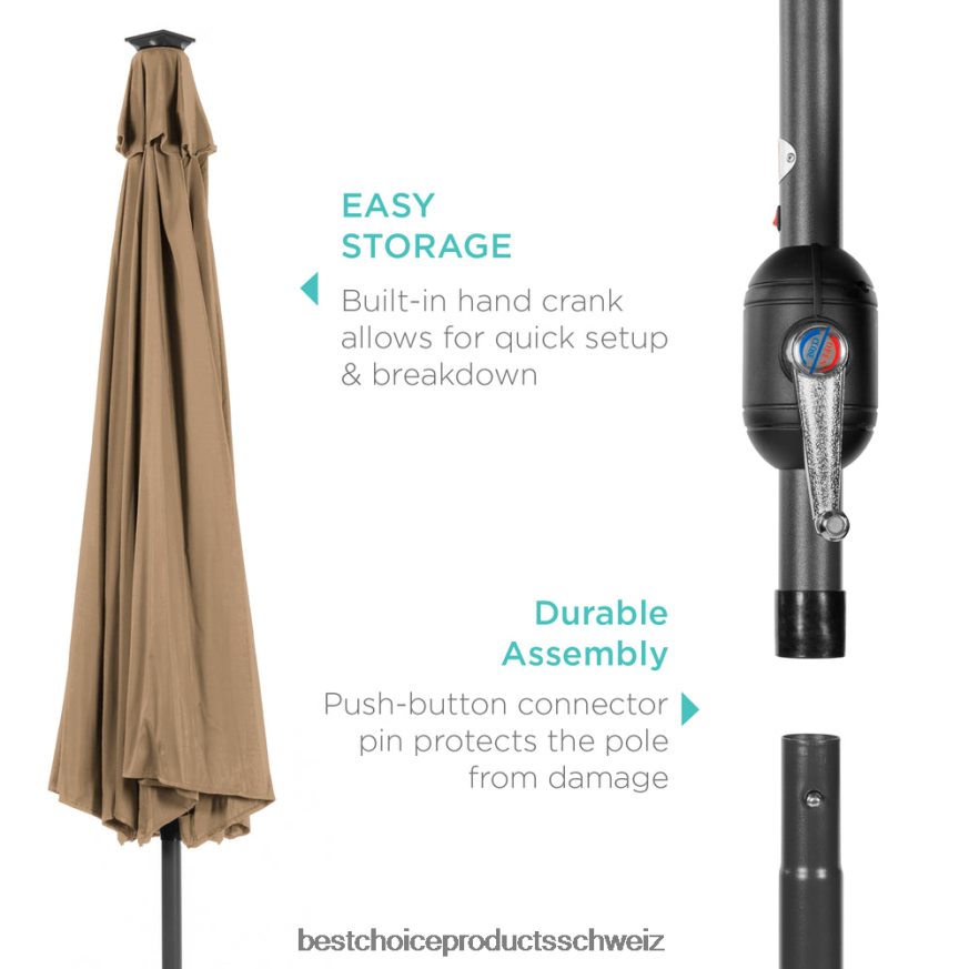 Best Choice Products Solar-LED-beleuchteter Terrassenschirm mit Neigungsverstellung, UV-beständig bräunen 2JD0221334