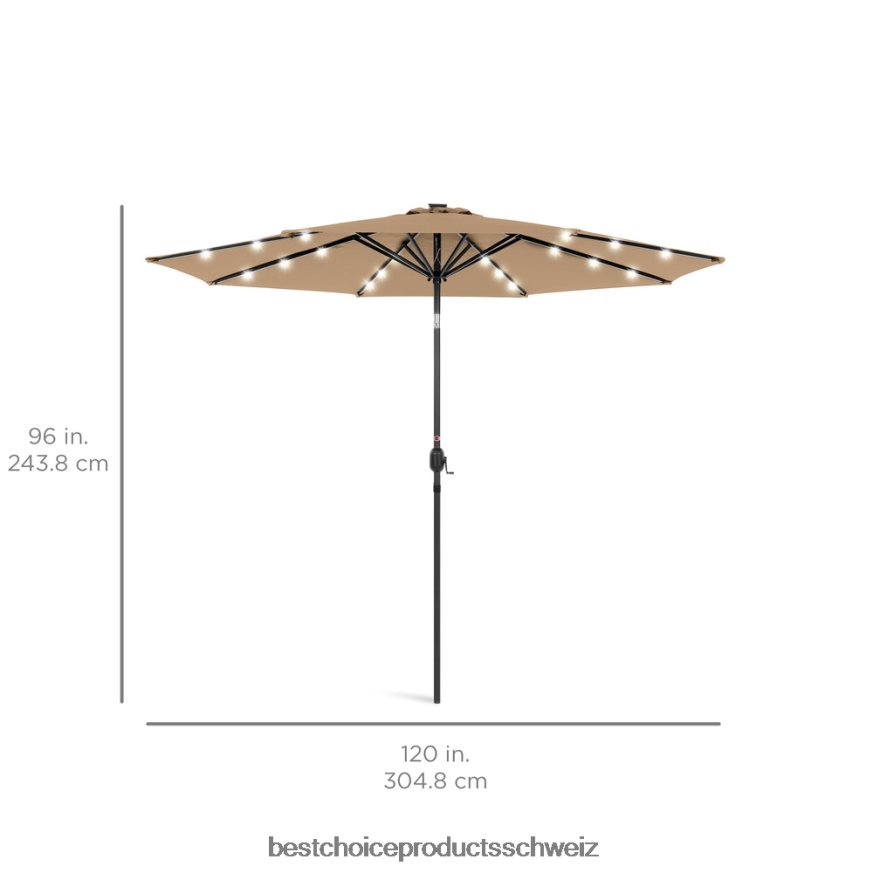 Best Choice Products Solar-LED-beleuchteter Terrassenschirm mit Neigungsverstellung, UV-beständig bräunen 2JD0221334