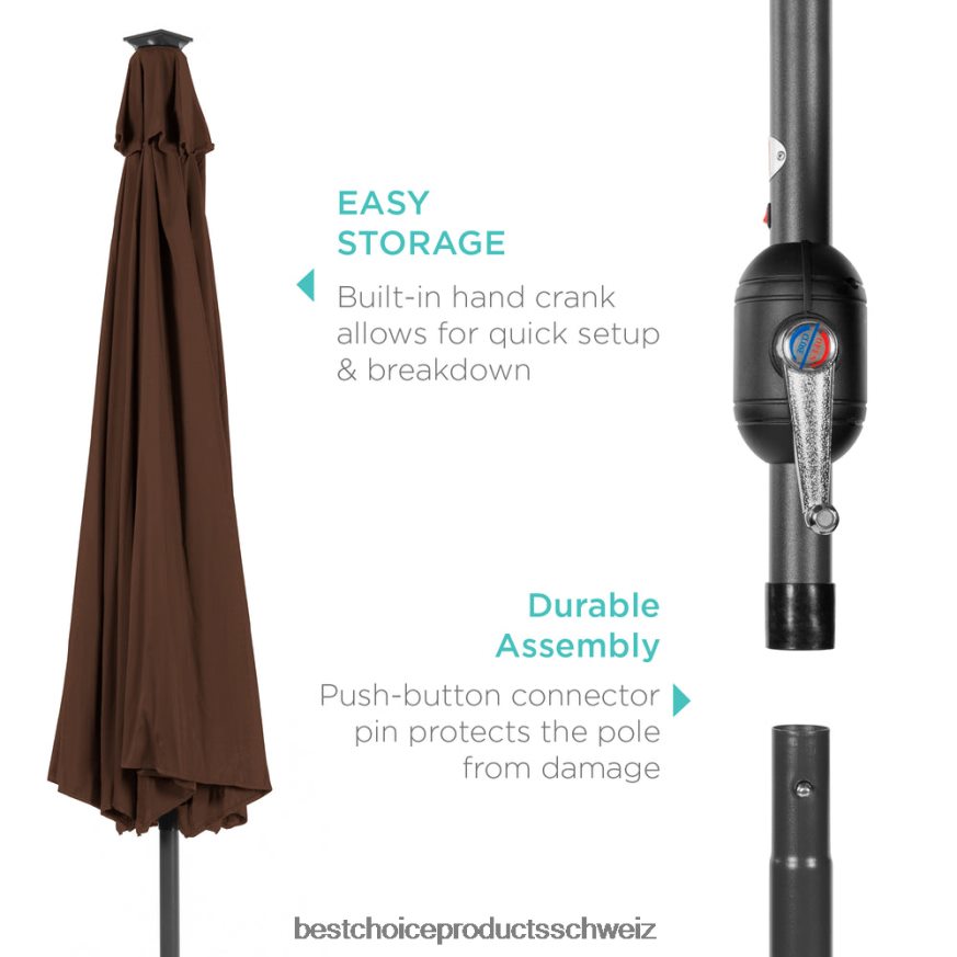 Best Choice Products Solar-LED-beleuchteter Terrassenschirm mit Neigungsverstellung, UV-beständig braun 2JD0221335