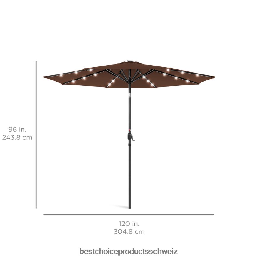 Best Choice Products Solar-LED-beleuchteter Terrassenschirm mit Neigungsverstellung, UV-beständig braun 2JD0221335