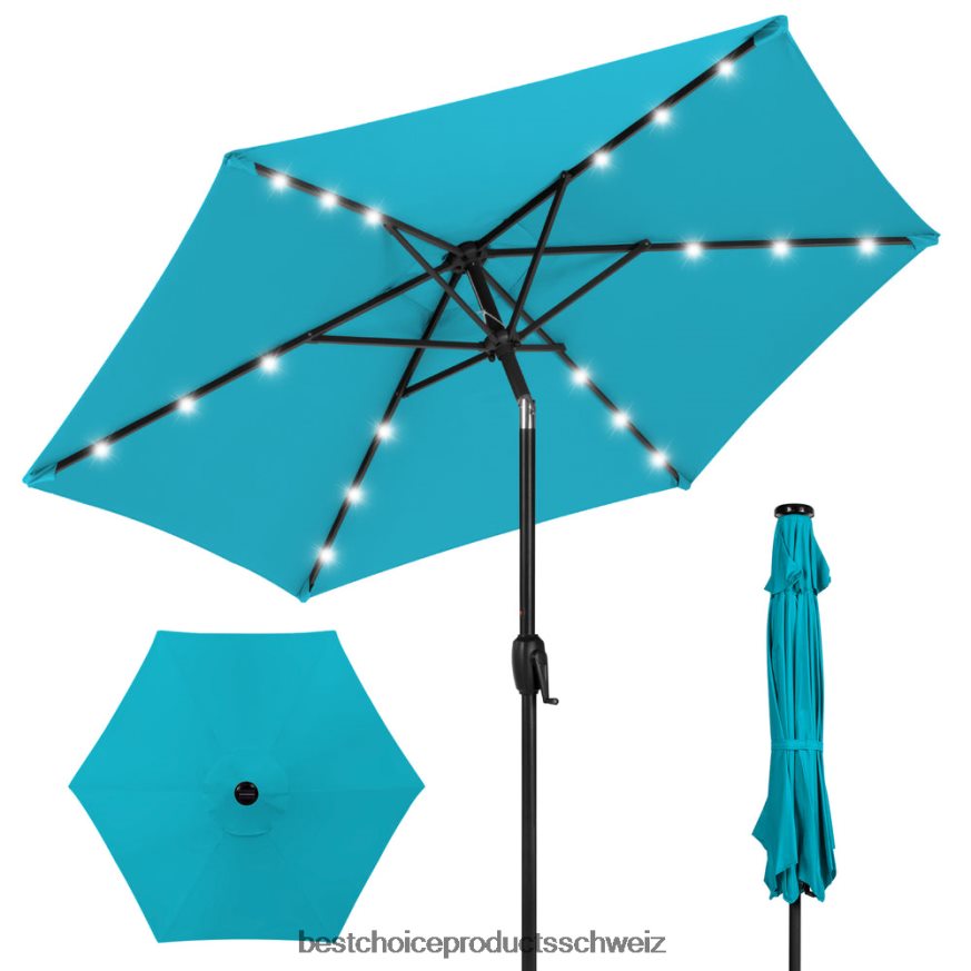 Best Choice Products Solar-Terrassenschirm für den Außenbereich mit Druckknopf-Kippfunktion und Kurbellift Himmelblau 2JD022858