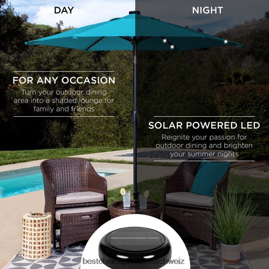 Best Choice Products Solar-Terrassenschirm für den Außenbereich mit Druckknopf-Kippfunktion und Kurbellift Himmelblau 2JD022858