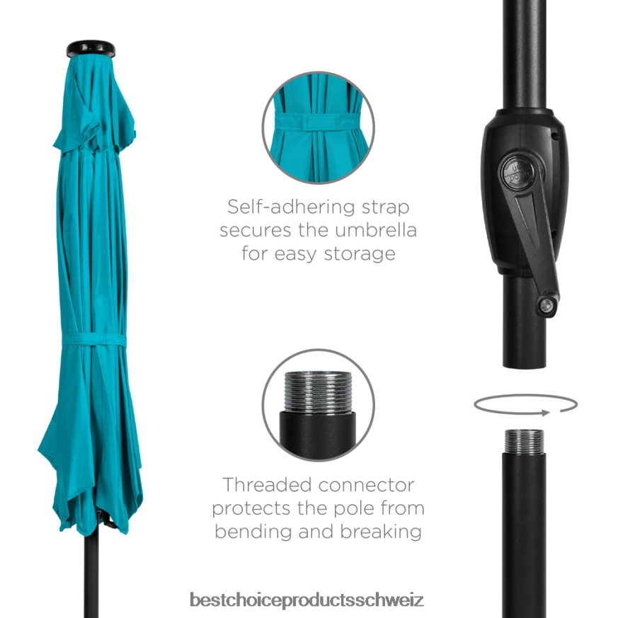 Best Choice Products Solar-Terrassenschirm für den Außenbereich mit Druckknopf-Kippfunktion und Kurbellift Himmelblau 2JD022858