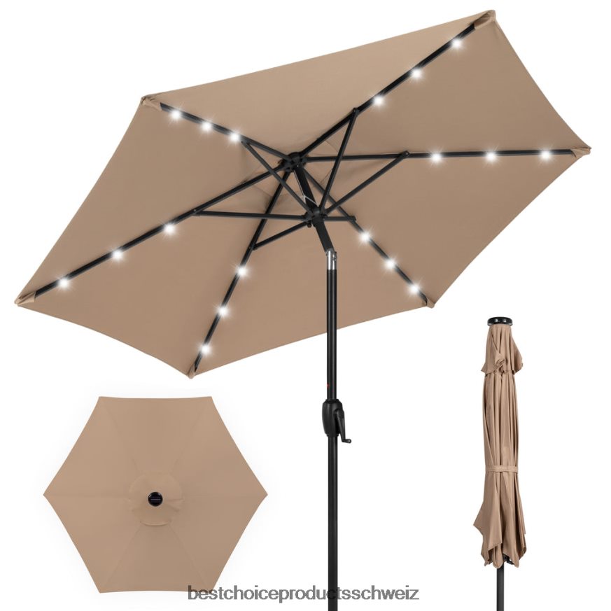 Best Choice Products Solar-Terrassenschirm für den Außenbereich mit Druckknopf-Kippfunktion und Kurbellift bräunen 2JD022857