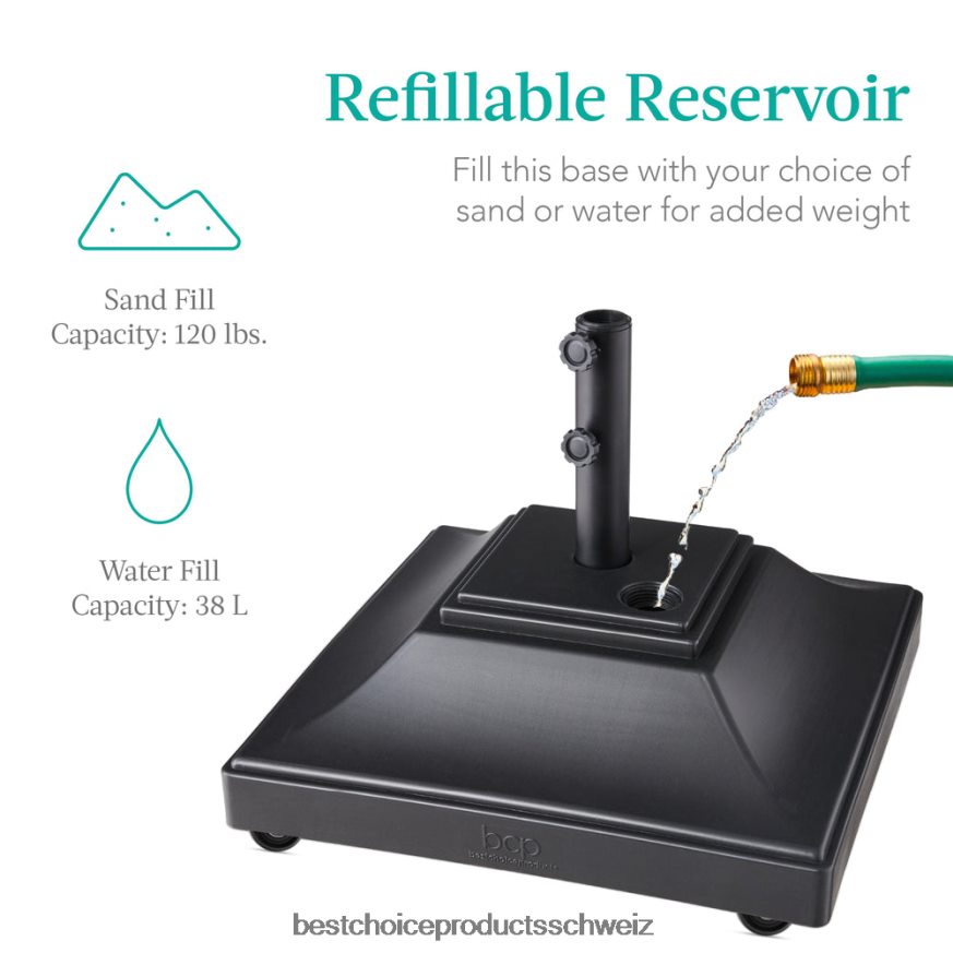 Best Choice Products mobiler Schirmständer, befüllbarer Ständer mit 4 Rädern, 2 Schlössern, 120 Pfund Tragkraft Schwarz 2JD0221442