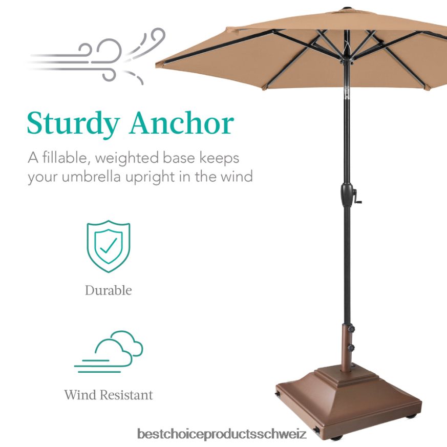Best Choice Products mobiler Schirmständer, befüllbarer Ständer mit 4 Rädern, 2 Schlössern, 120 Pfund Tragkraft braun 2JD0221443